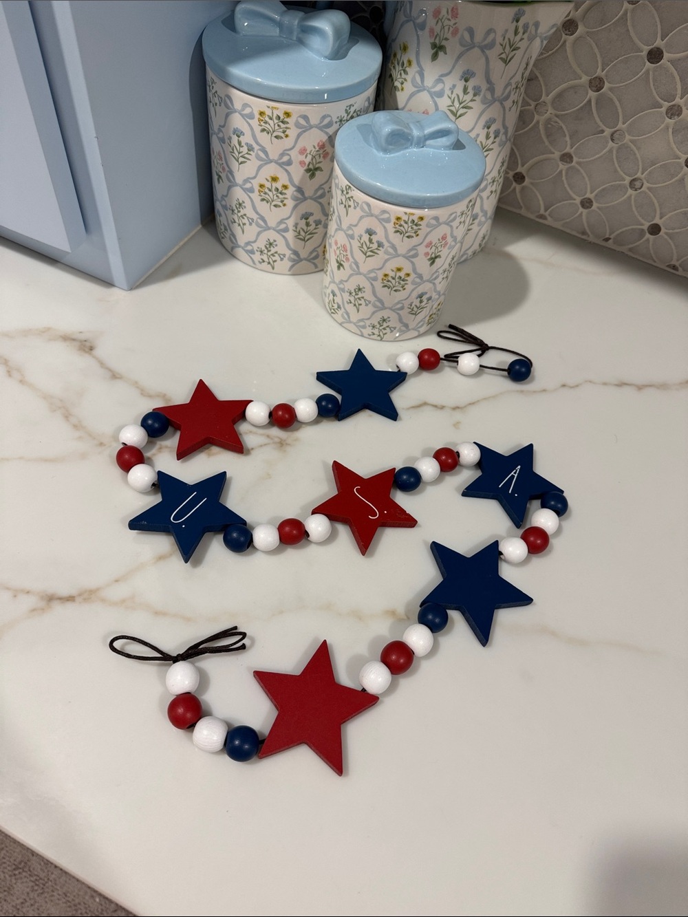 Rae Dunn Beaded Garland - Red, White & Blue